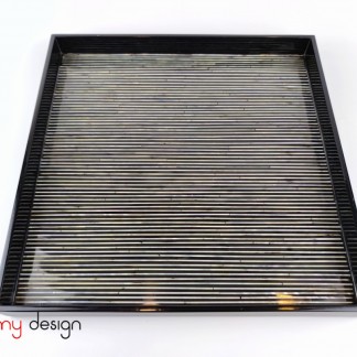 Black square lacquer tray attached with striped mussel shell pattern 30 cm